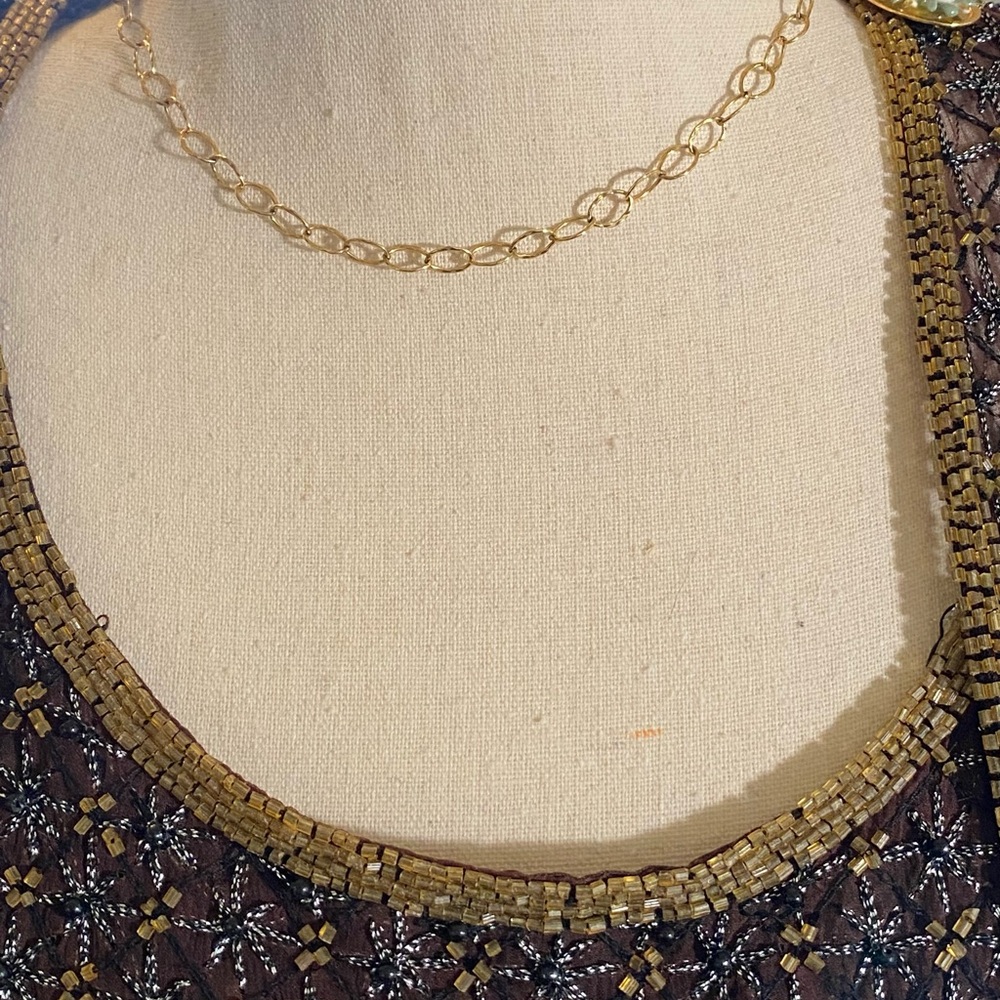 Adrianna Papell Three Piece Chocolate Brown Formal Gown with Gold Beaded Accents - Picture 7 of 16